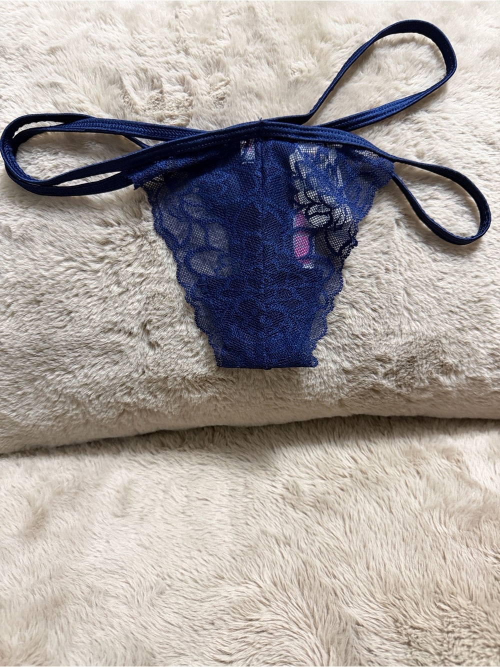 PINK Victoria's Secret Navy Blue Lace Thong